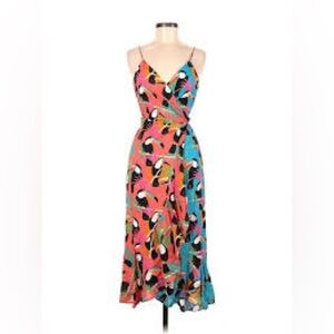 Farm Rio Toucan Wrap Dress Anthropologie Tropical Birds Maxi Size Small NWT